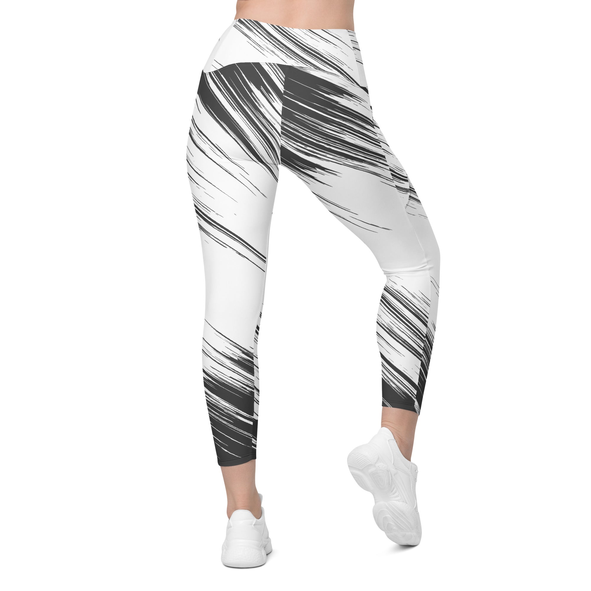 Leggings with pockets - White with Black Design - SMIZE By RachelSMIZE By Rachel