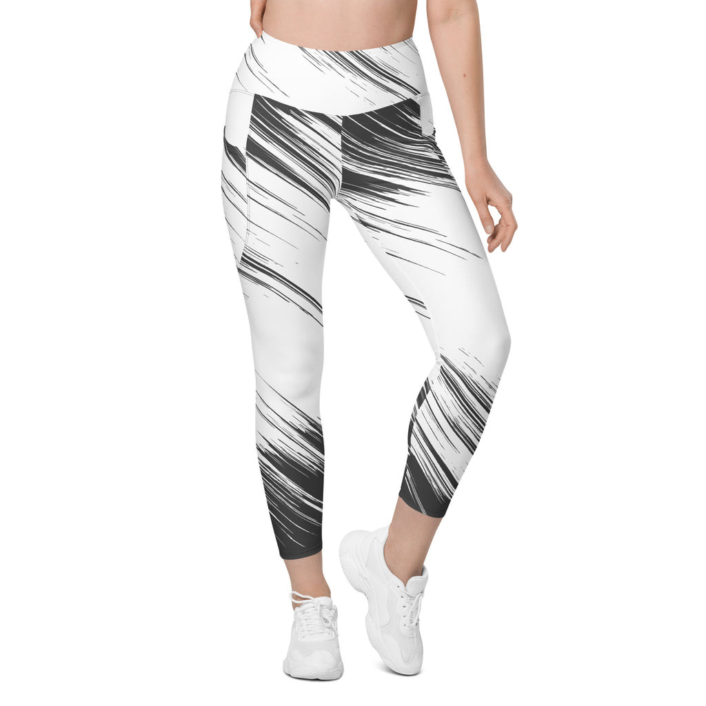 Leggings with pockets - White with Black Design - SMIZE By RachelSMIZE By Rachel