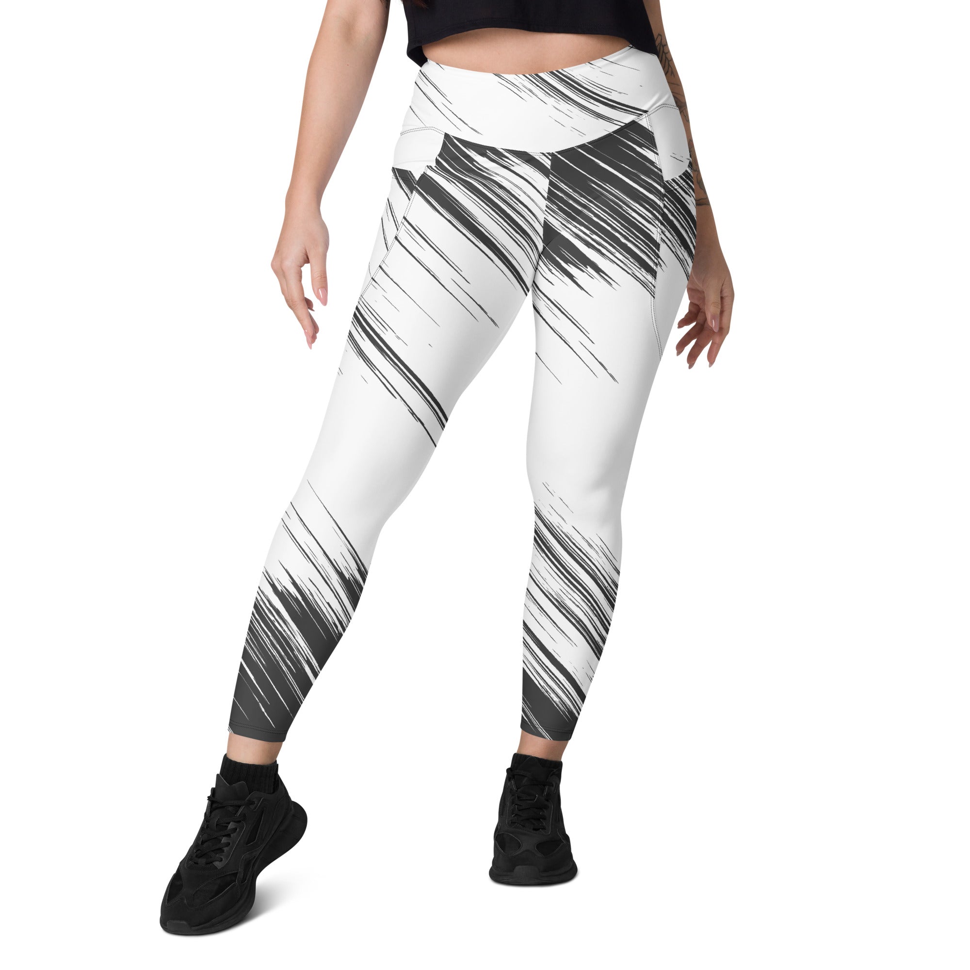 Leggings with pockets - White with Black Design - SMIZE By RachelSMIZE By Rachel