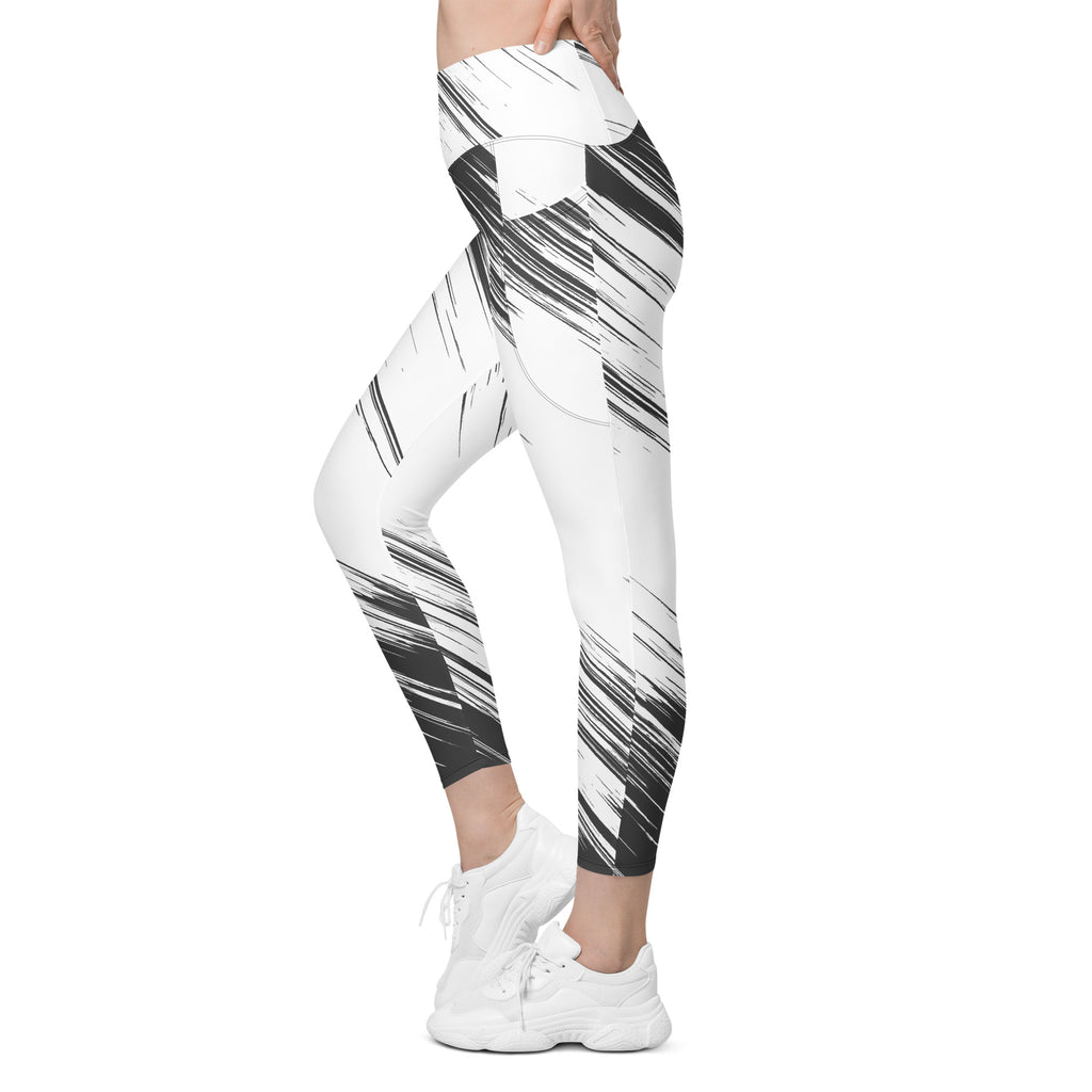 Leggings with pockets - White with Black Design - SMIZE By RachelSMIZE By Rachel