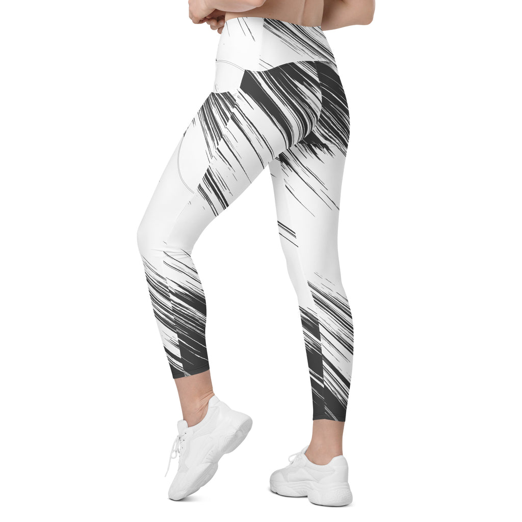 Leggings with pockets - White with Black Design - SMIZE By RachelSMIZE By Rachel