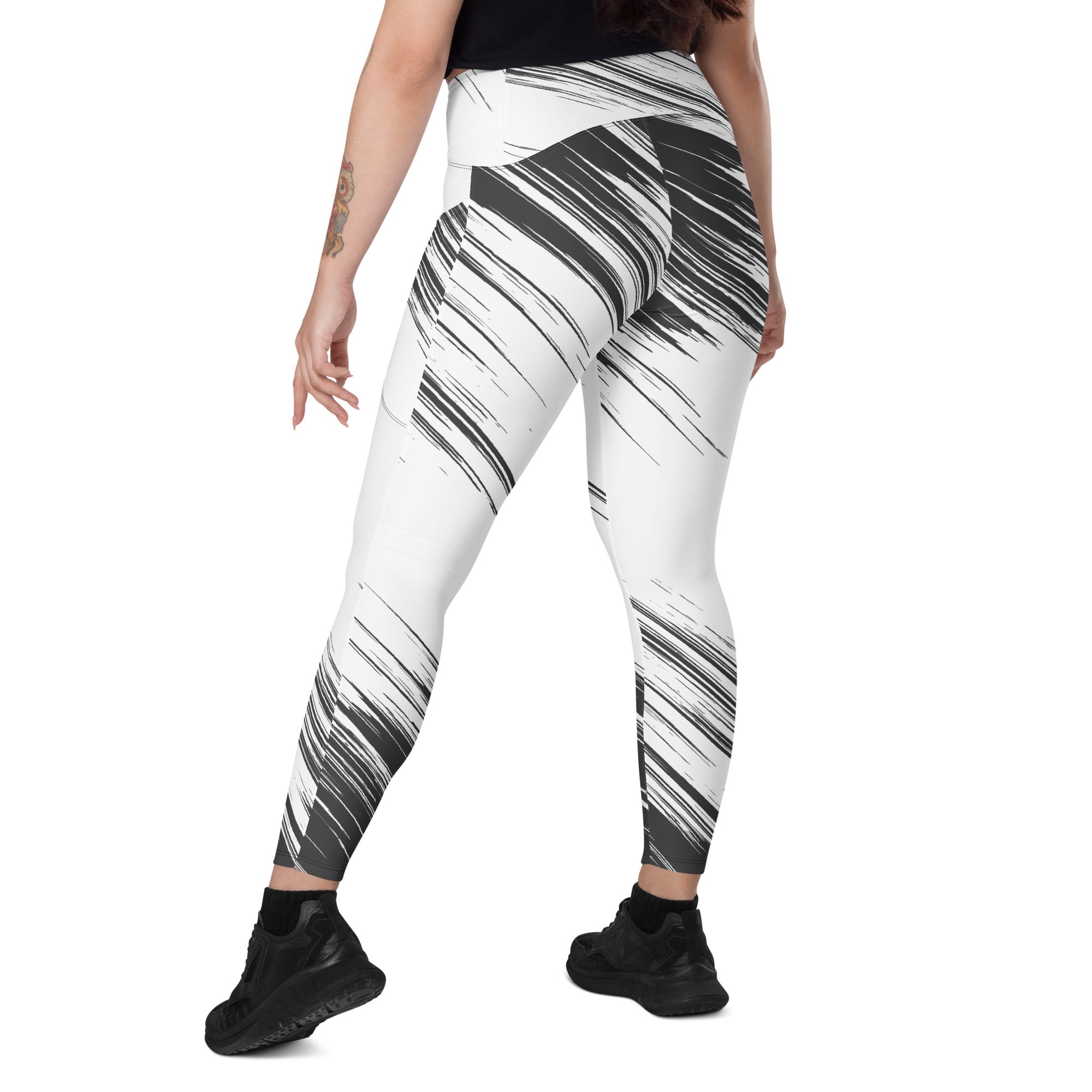 Leggings with pockets - White with Black Design - SMIZE By RachelSMIZE By Rachel
