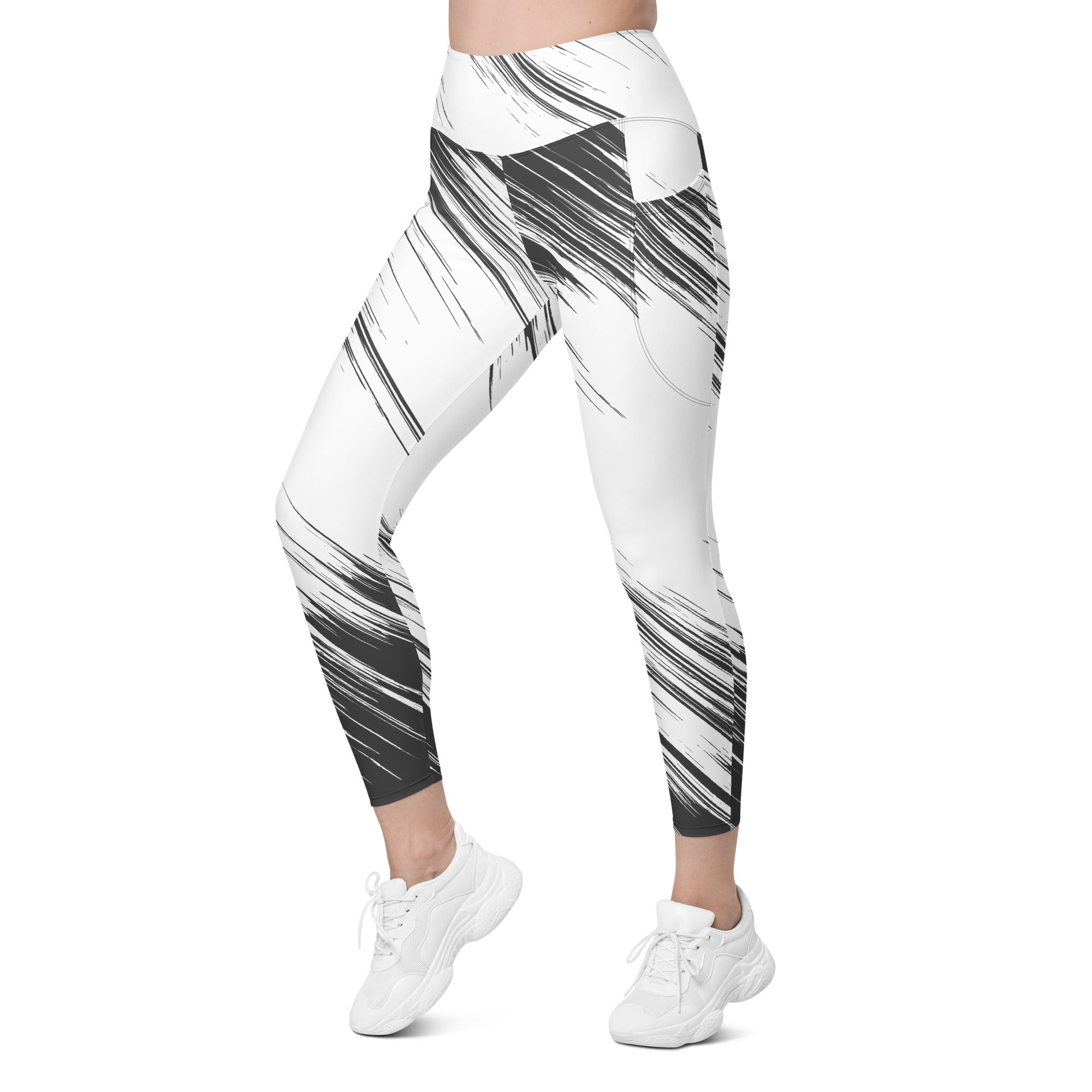 Leggings with pockets - White with Black Design - SMIZE By RachelSMIZE By Rachel