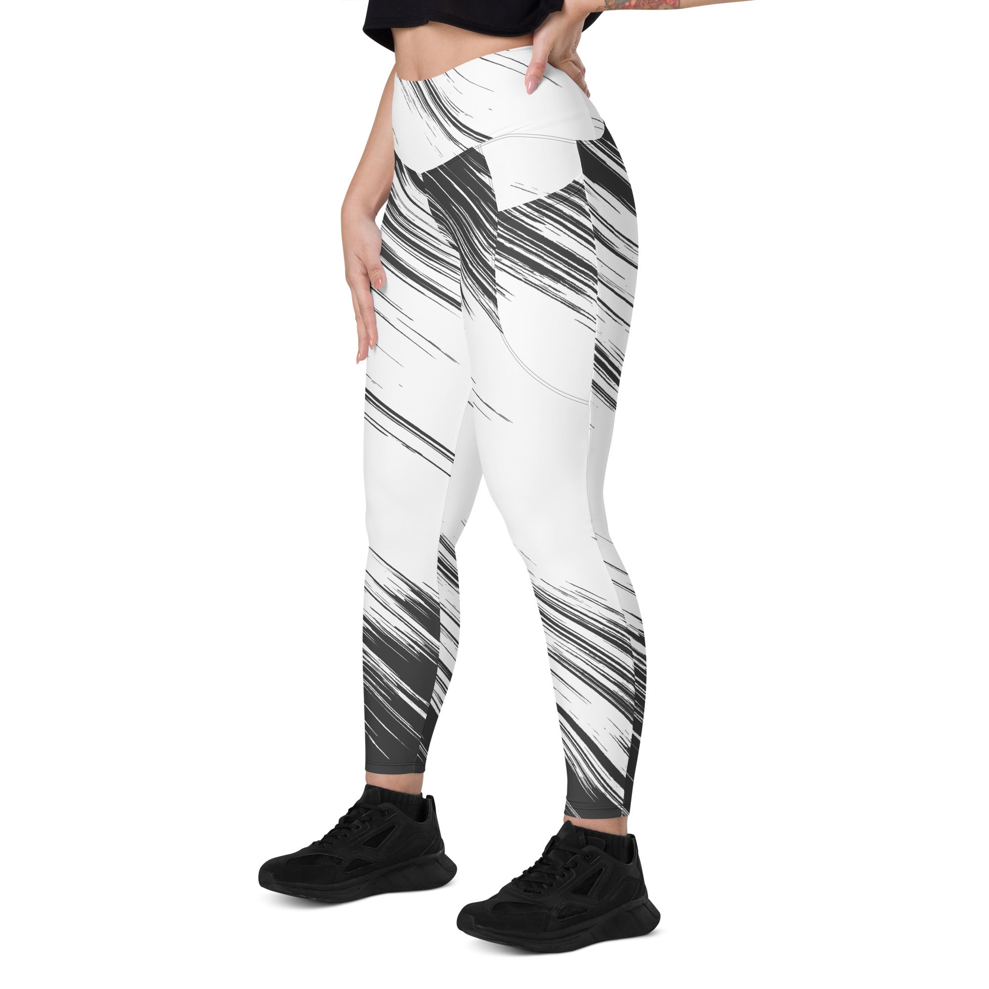 Leggings with pockets - White with Black Design - SMIZE By RachelSMIZE By Rachel