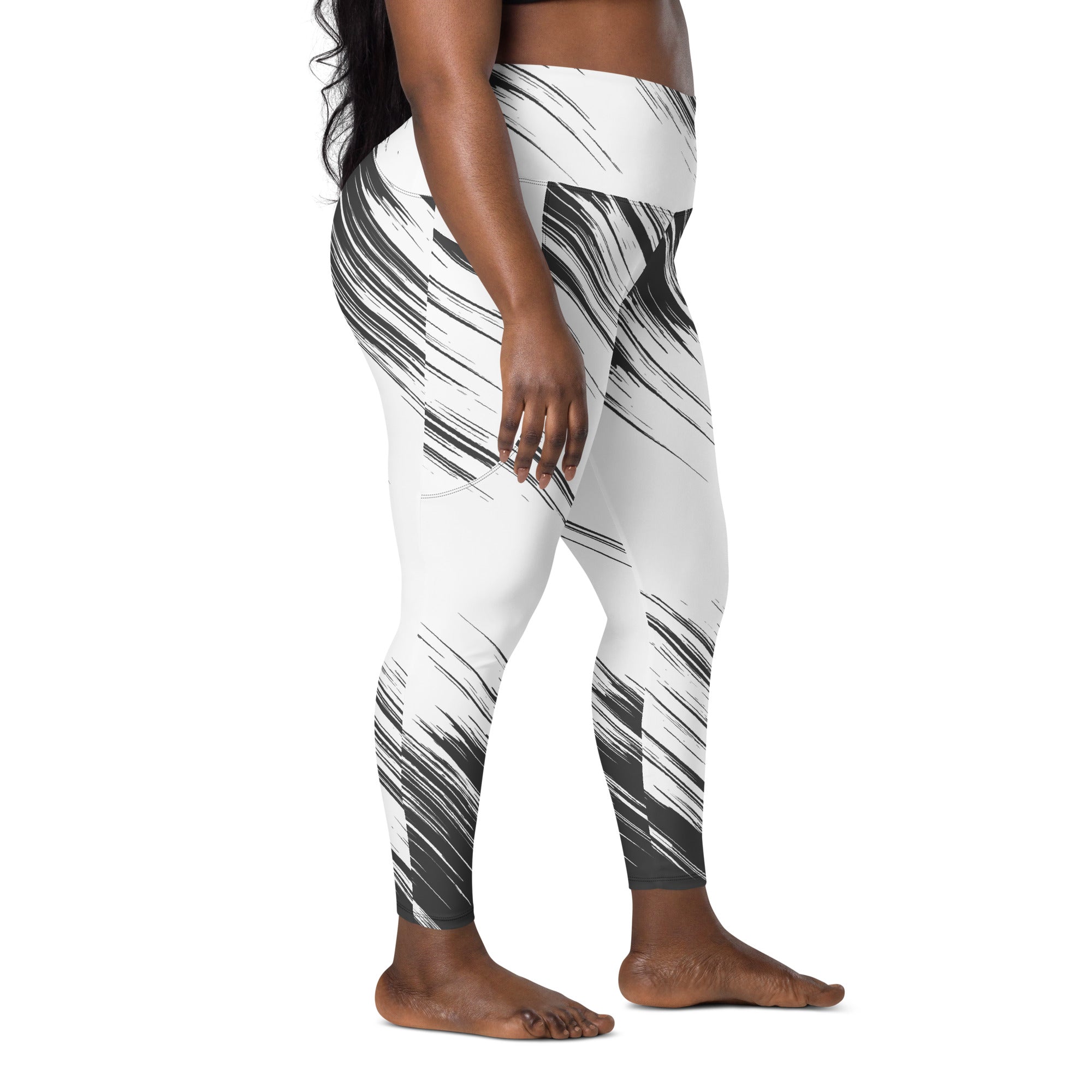 Leggings with pockets - White with Black Design - SMIZE By RachelSMIZE By Rachel
