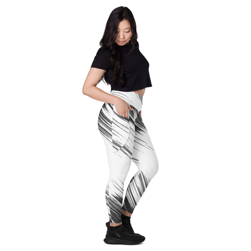Leggings with pockets - White with Black Design - SMIZE By RachelSMIZE By Rachel