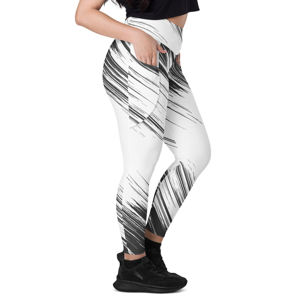 Leggings with pockets - White with Black Design - SMIZE By RachelSMIZE By Rachel