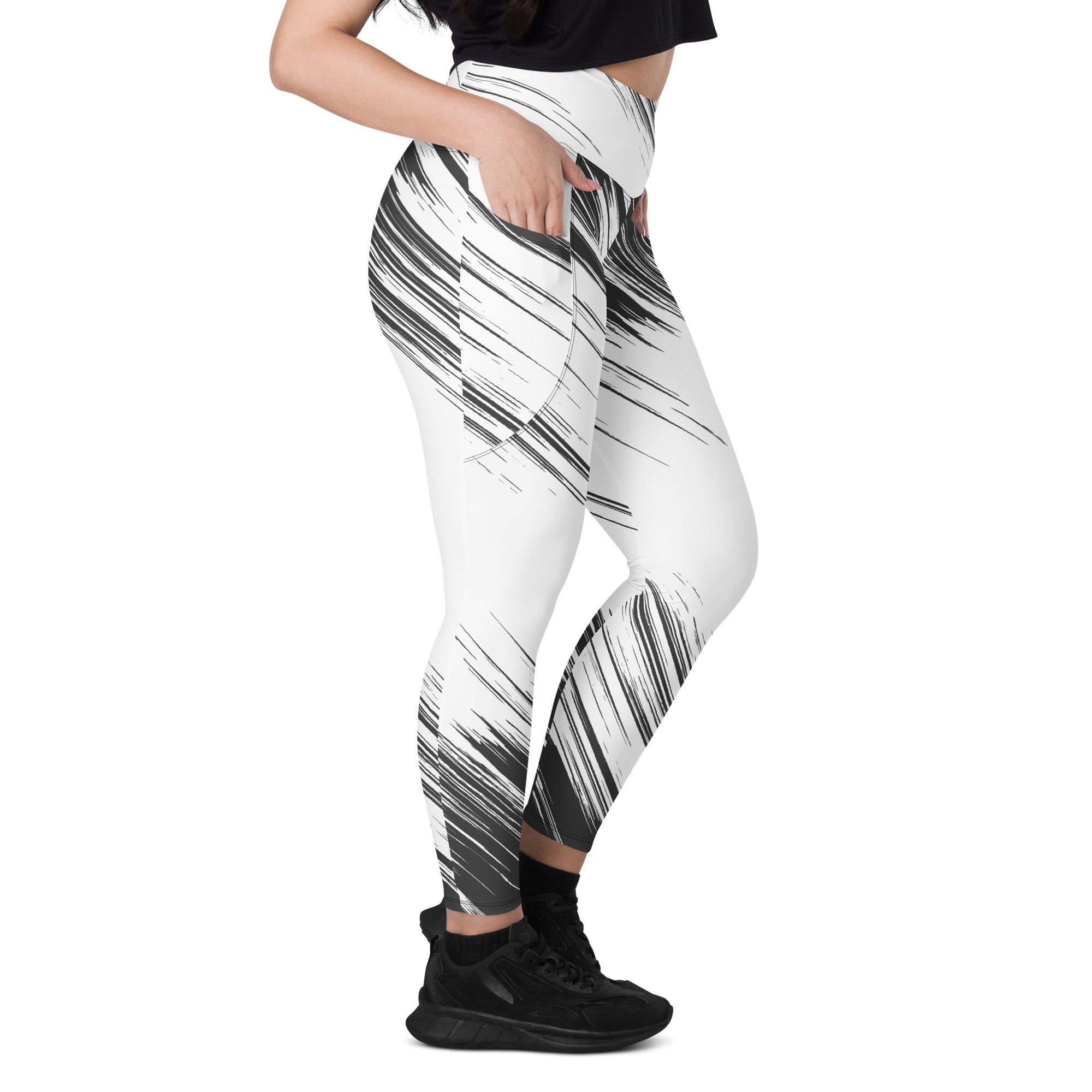 Leggings with pockets - White with Black Design - SMIZE By RachelSMIZE By Rachel