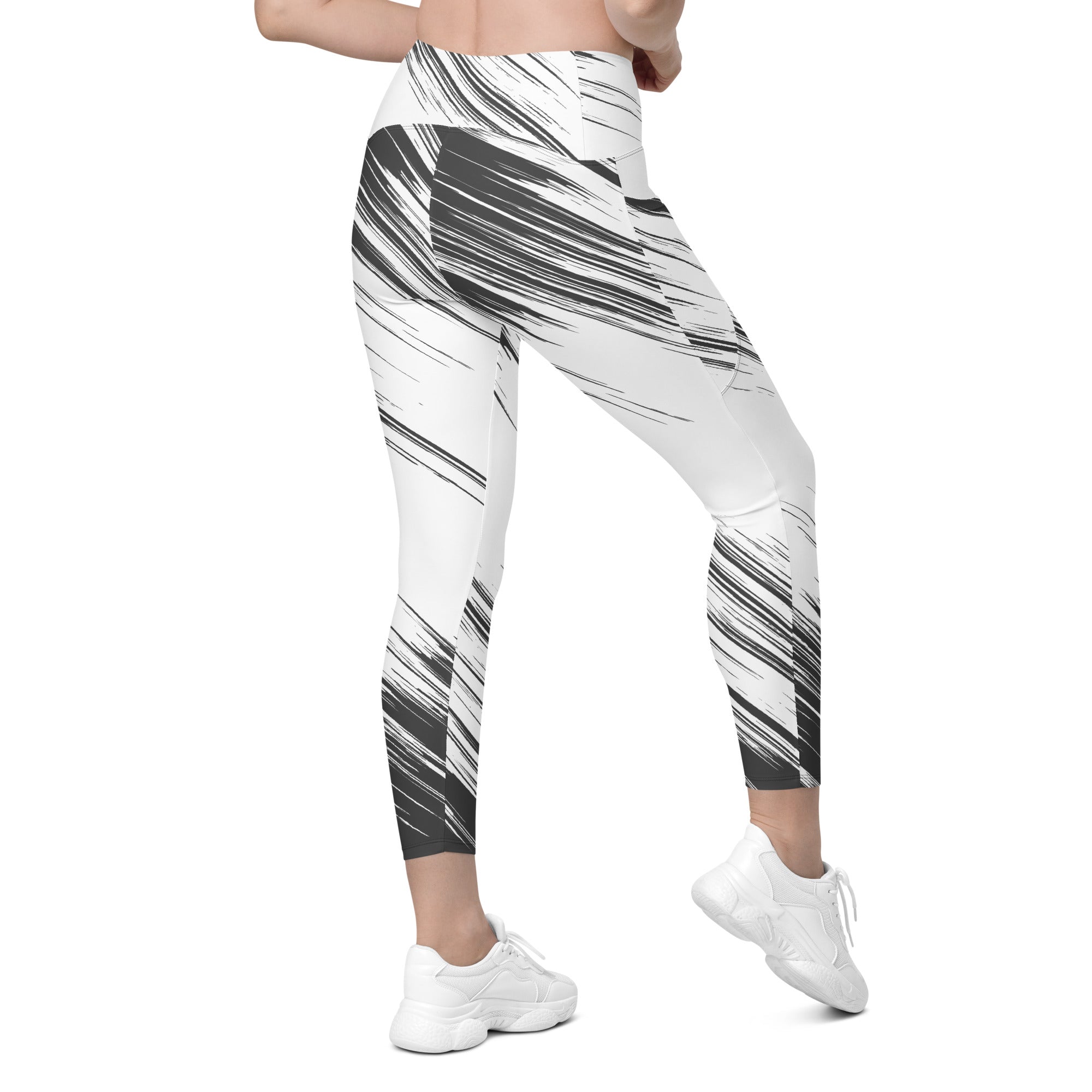 Leggings with pockets - White with Black Design - SMIZE By RachelSMIZE By Rachel
