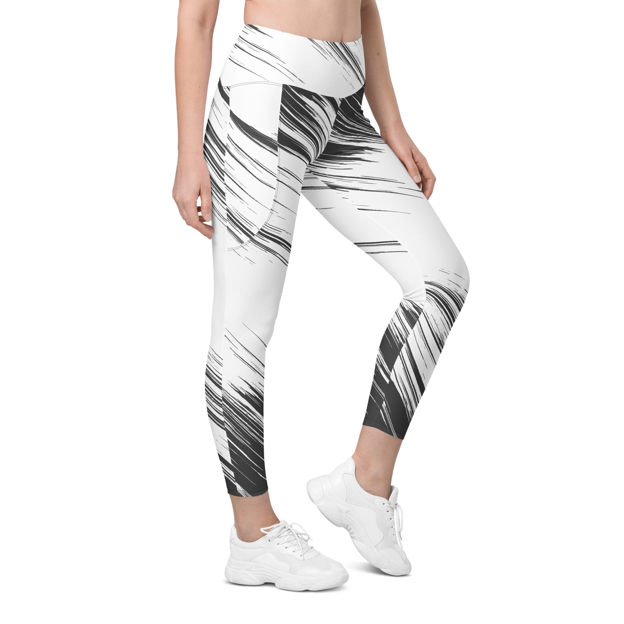 Leggings with pockets - White with Black Design - SMIZE By RachelSMIZE By Rachel