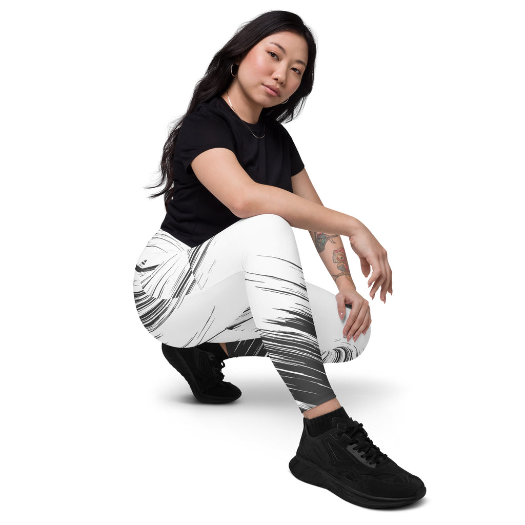 Leggings with pockets - White with Black Design - SMIZE By RachelSMIZE By Rachel